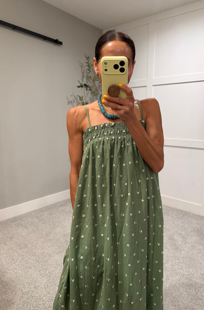 Noah Floral Embroidered Dress | Olive