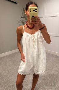 Summer Lace Trim Romper | White