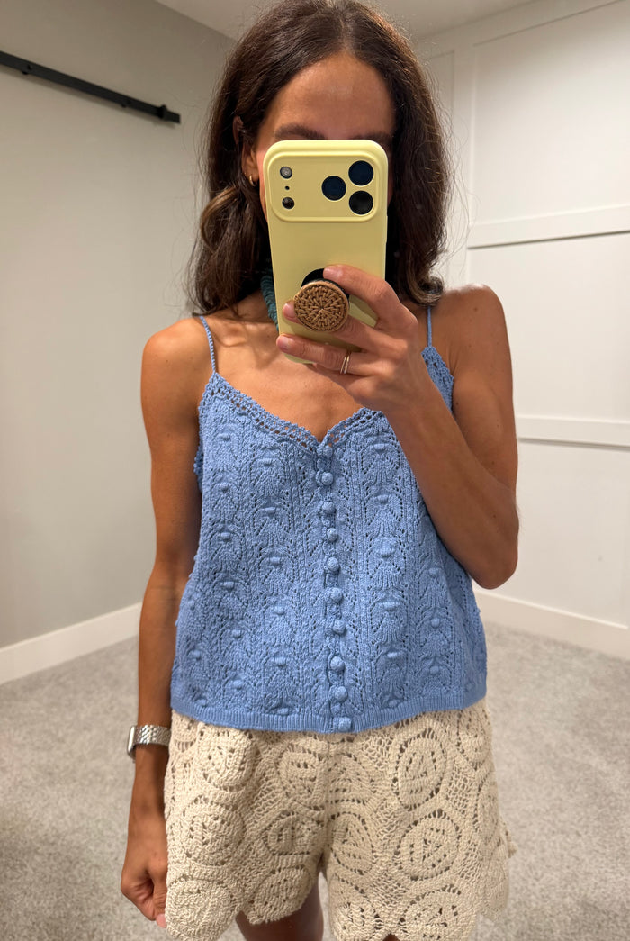 Cane Crochet Knit Cami | Blue