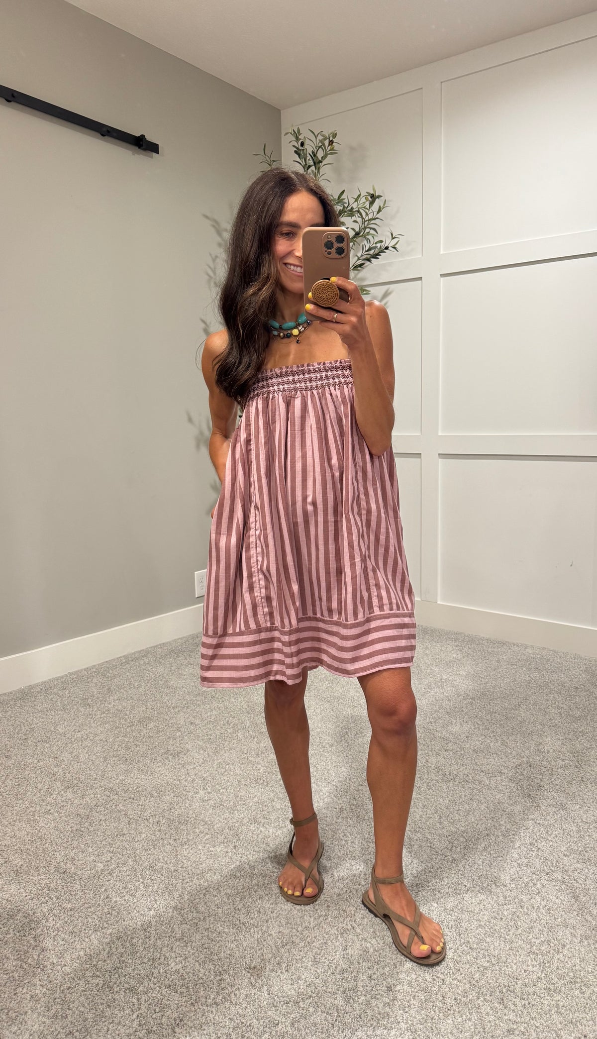 Serena Striped Cami Dress | Mauve Stripe