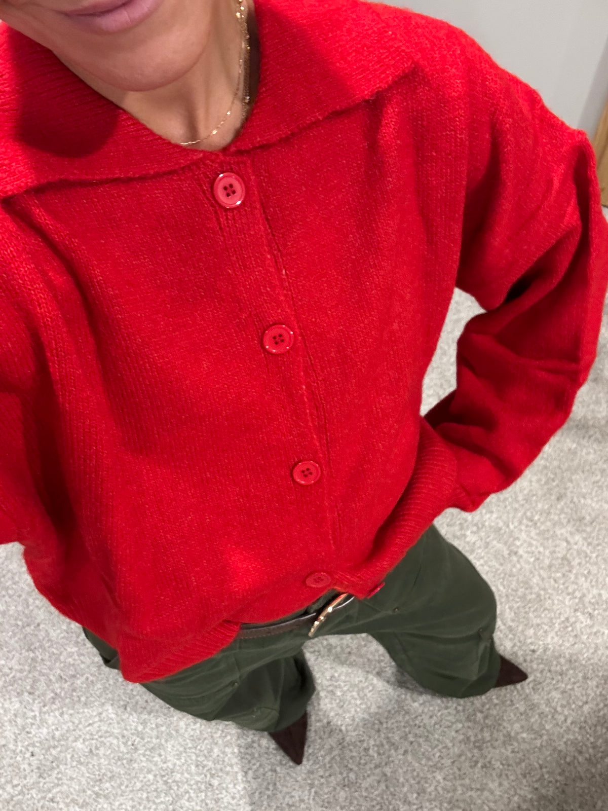 Red Collared Sweater Cardigan