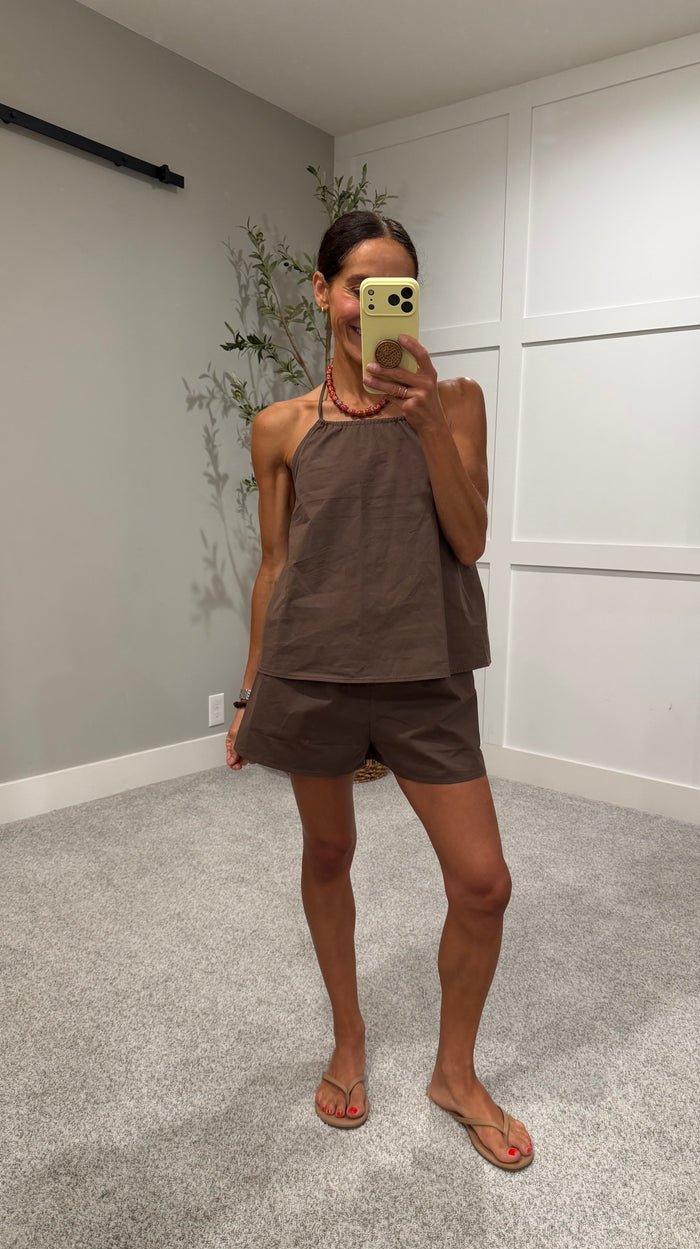Kathy Cotton Halter Set | Brown