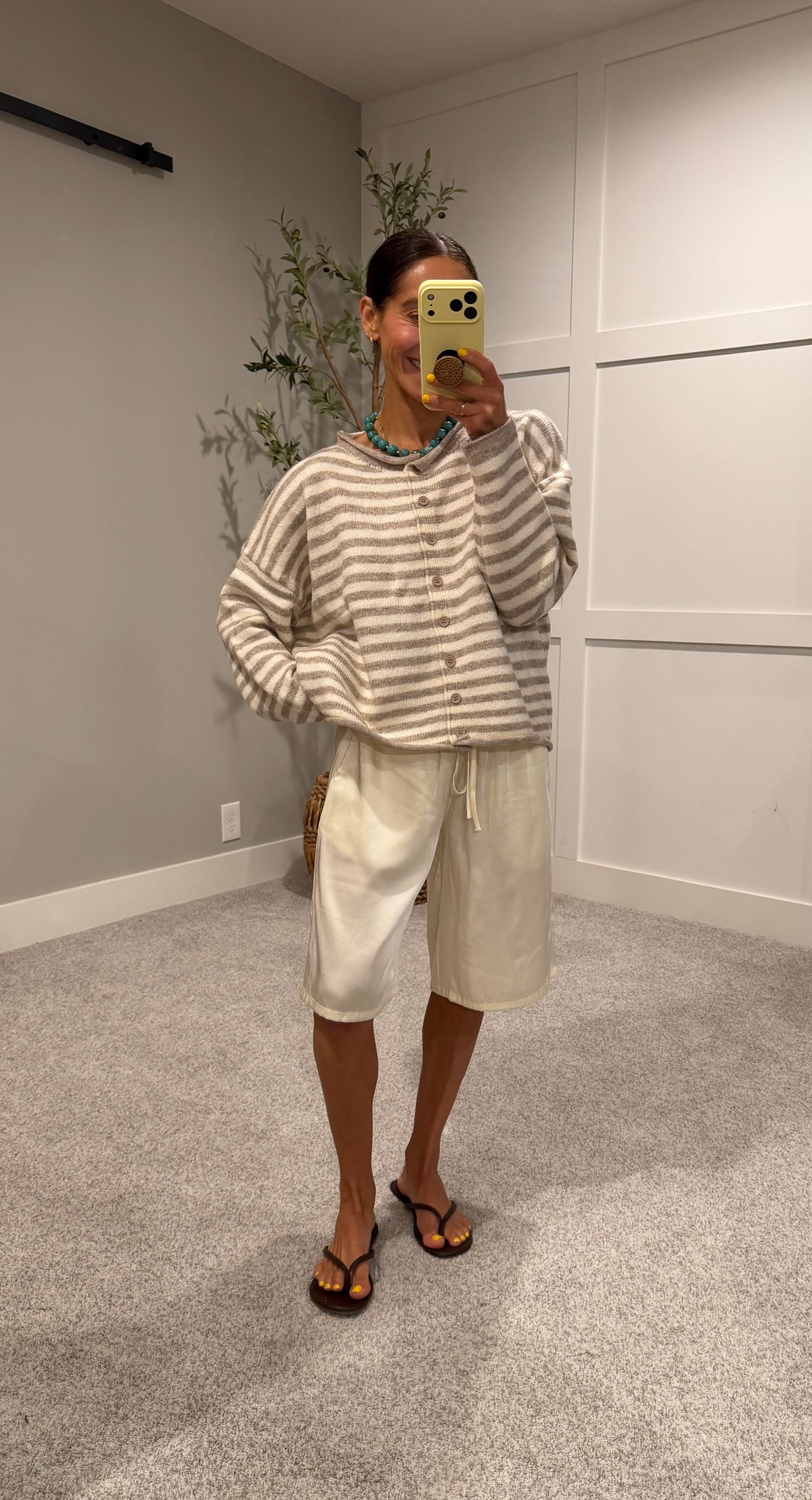 Carly Cardigan | Taupe Ivory