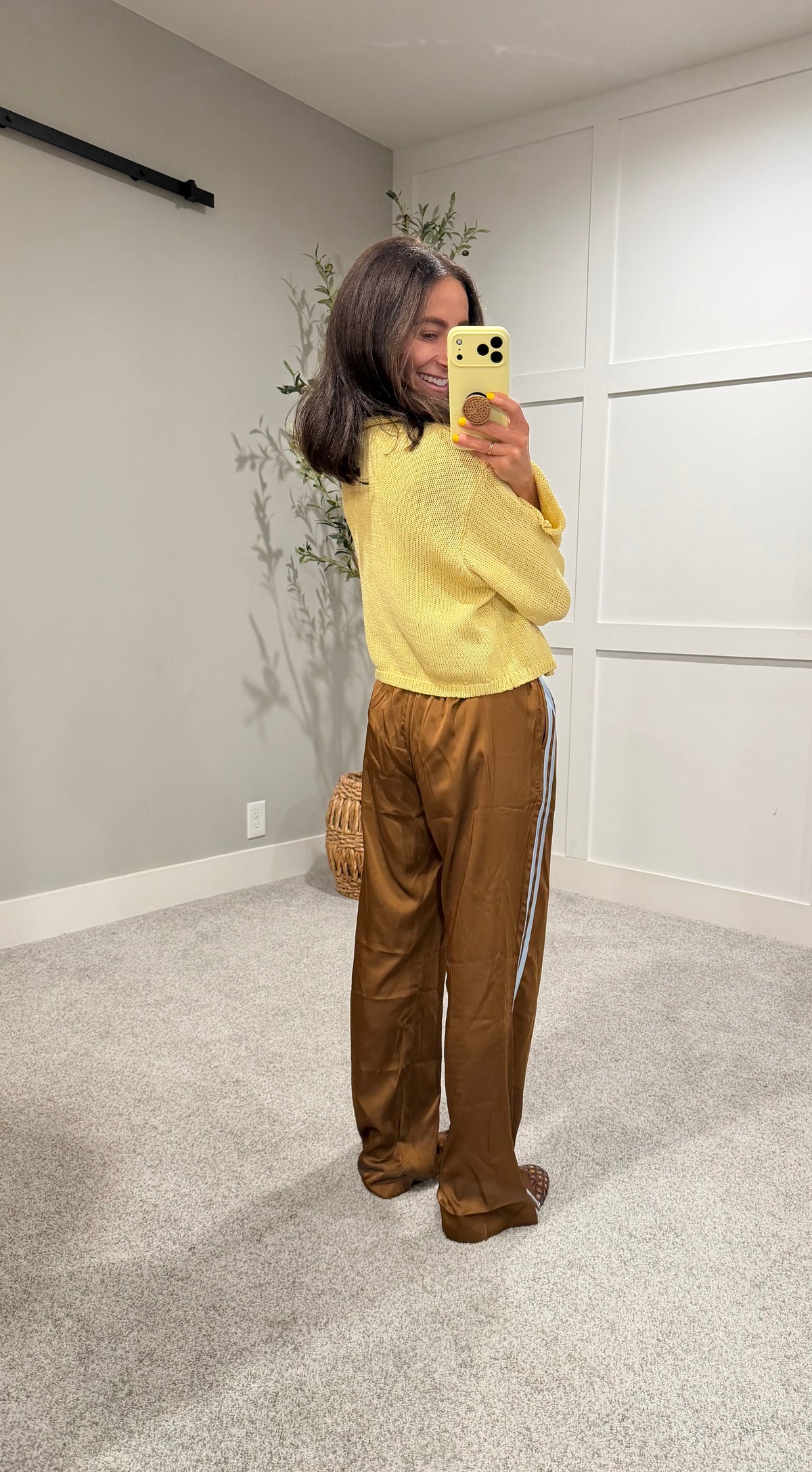 Adele Satin Track Pants | Brown/Light Blue