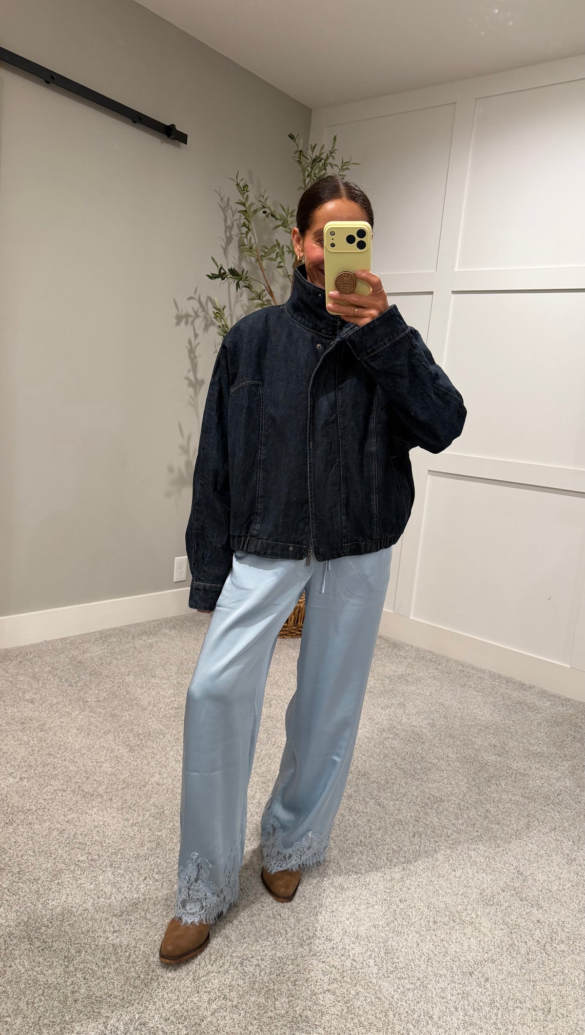 Harper High Neck Dark Denim Jacket