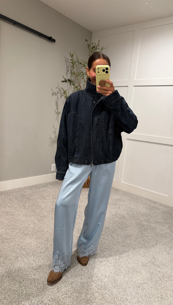 Harper High Neck Dark Denim Jacket