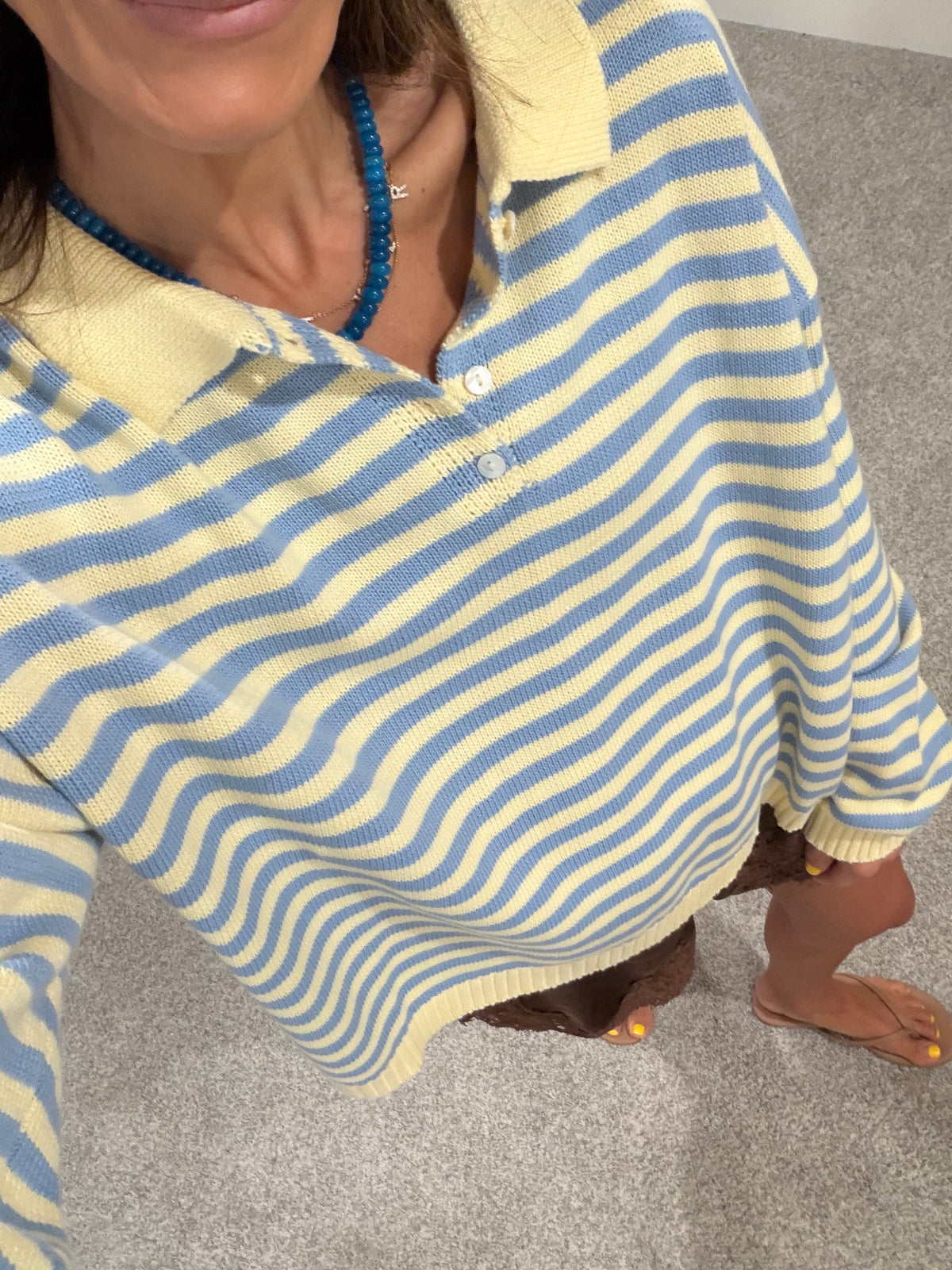 Varley Striped Collared Sweater | Butter/Blue