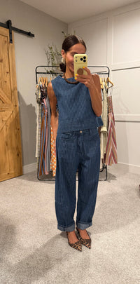 Dark Indigo Pinstripe Barrel Jeans