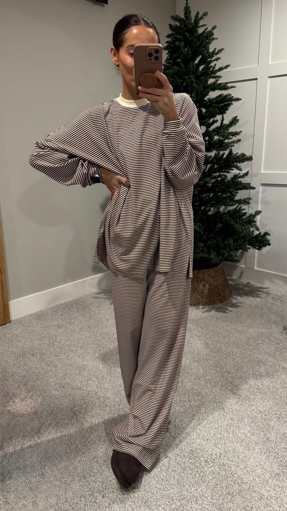 Lounging Brushed Knit Pants | Brown/Cream