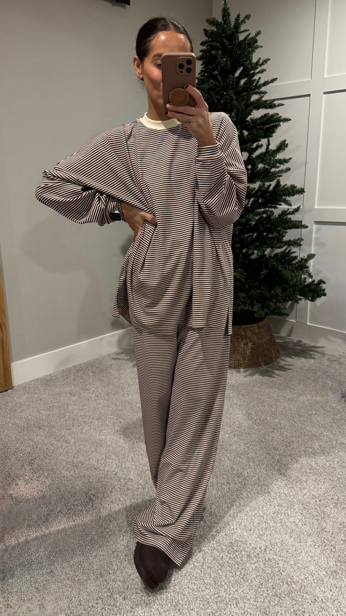 Lounging Brushed Knit Pants | Brown/Cream