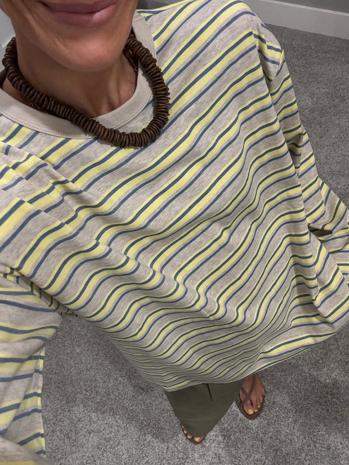 Summer Striped Long Sleeve Top | Lemon + Blue