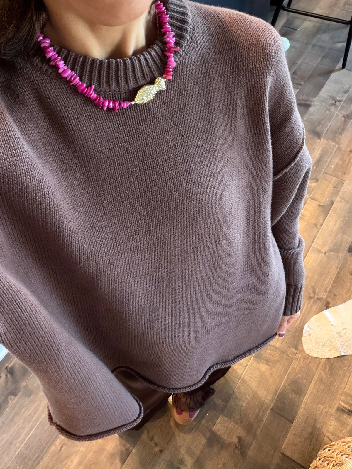 Boyfriend Crew Neck Sweater | Chocolate Brown