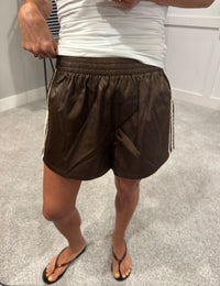 Satin Lace Track Shorts | brown