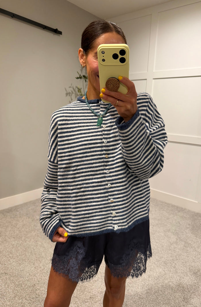 Piper Striped Cardigan | Denim