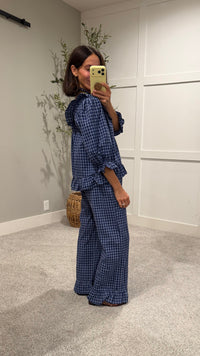 Baron Ruffle Pant Set | Navy/Blue Gingham Print