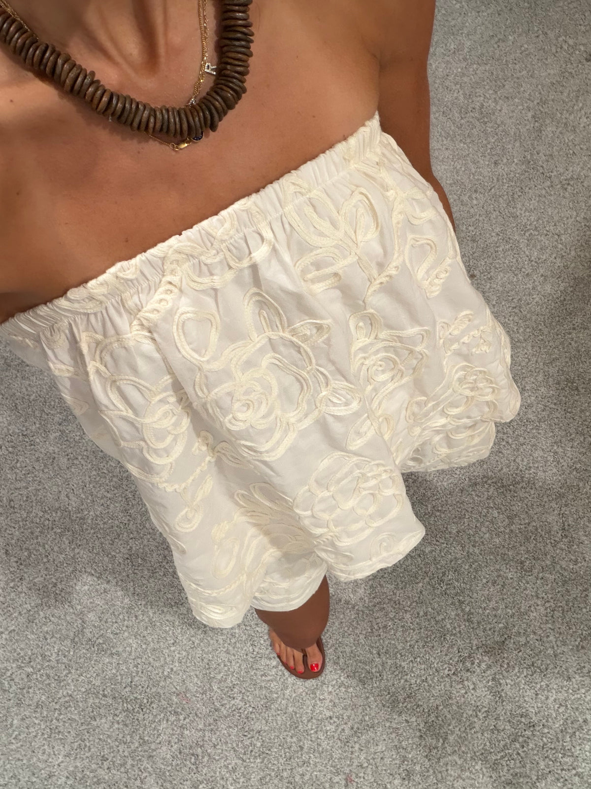Embroidered Strapless Set | Cream
