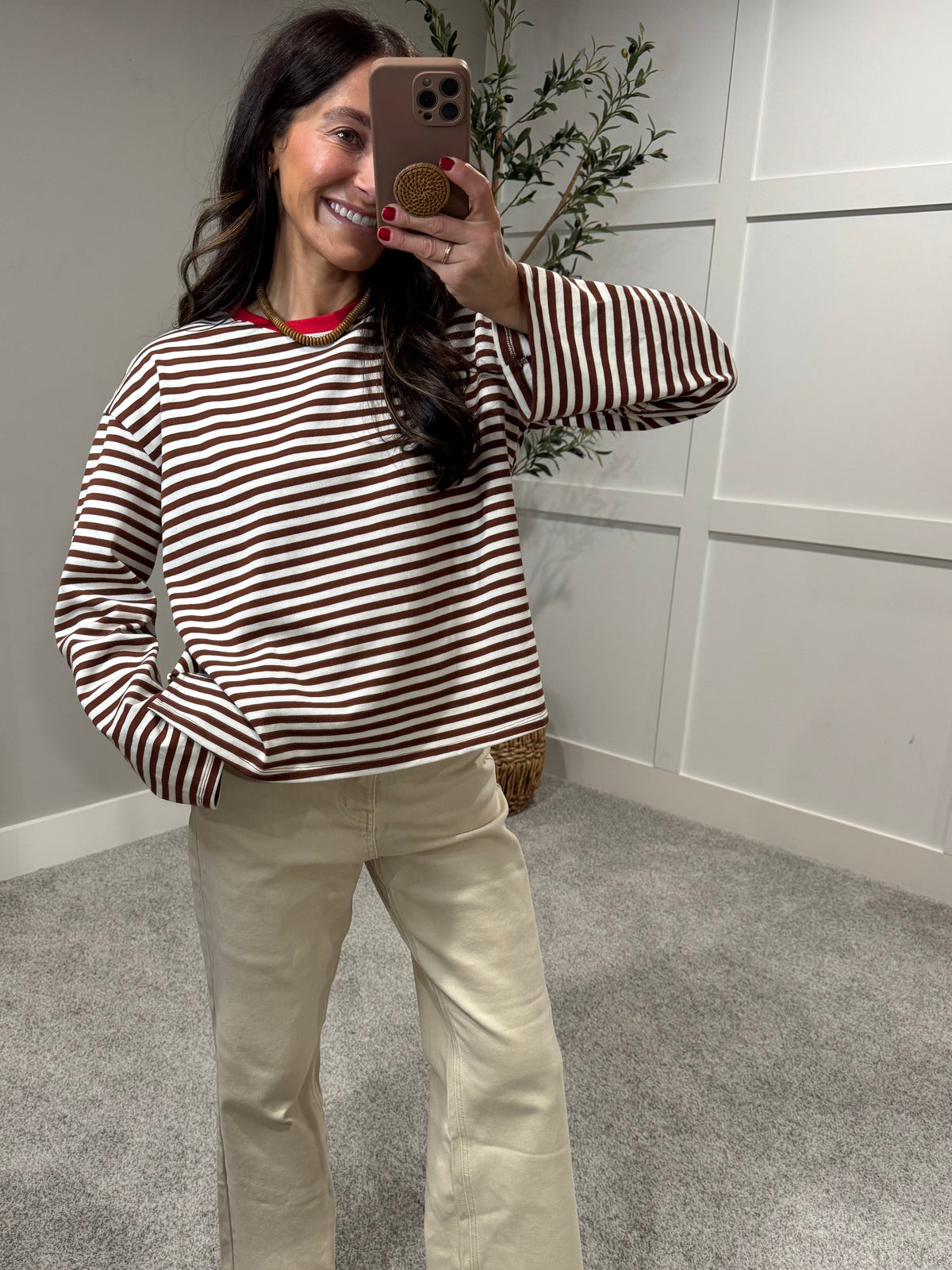 Maeve Striped Top | Brown/White