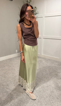 Satin Lace Skirt | Matcha
