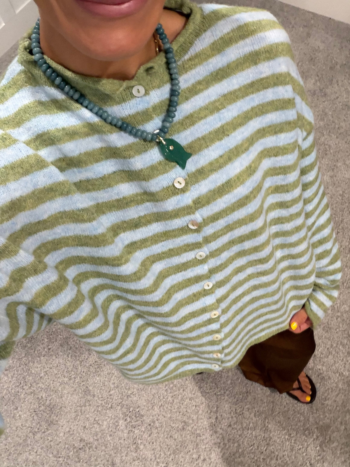 Piper Striped Cardigan | Olive/Blue