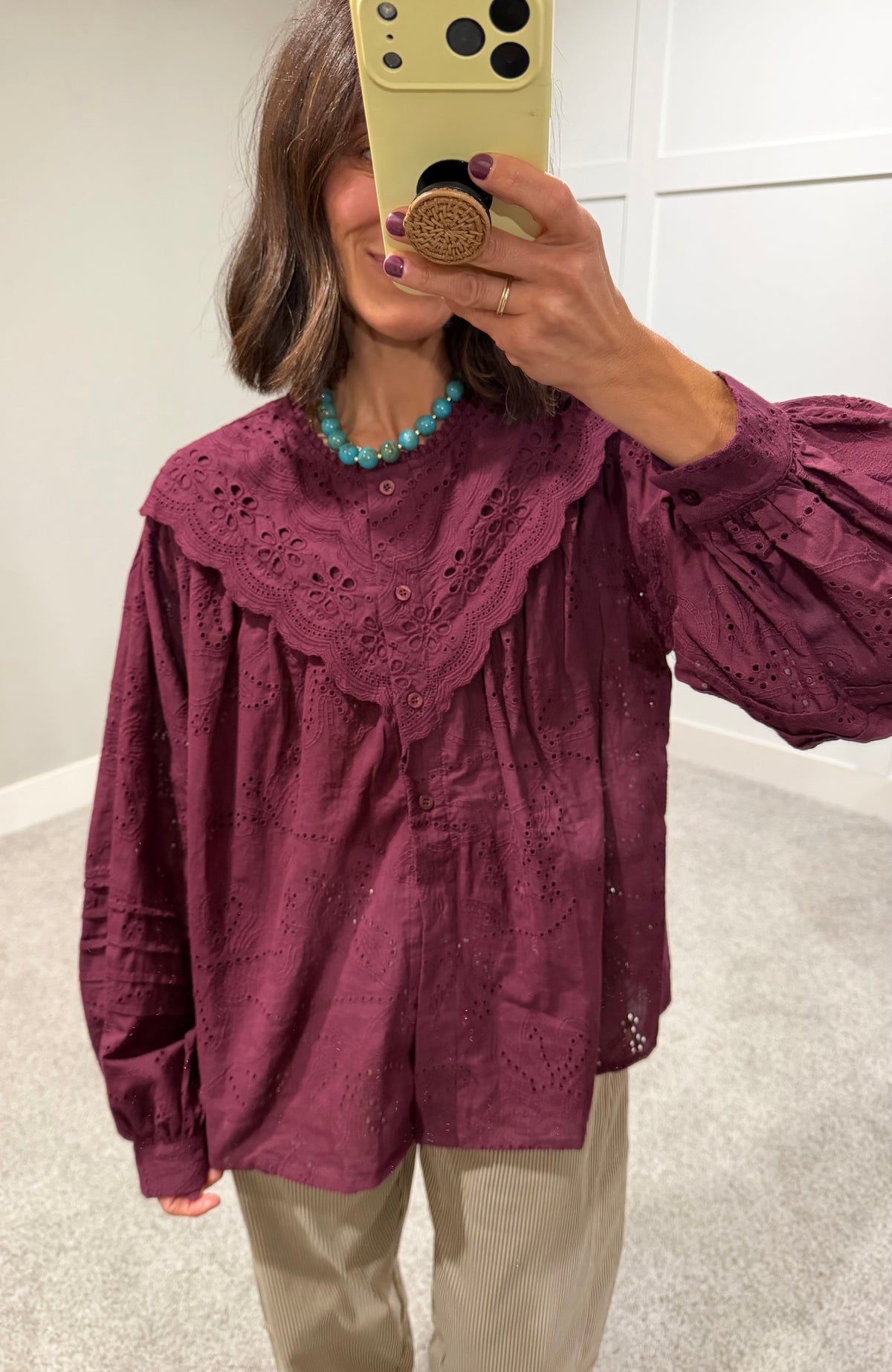 Eyelet Embroidered Blouse | Wine