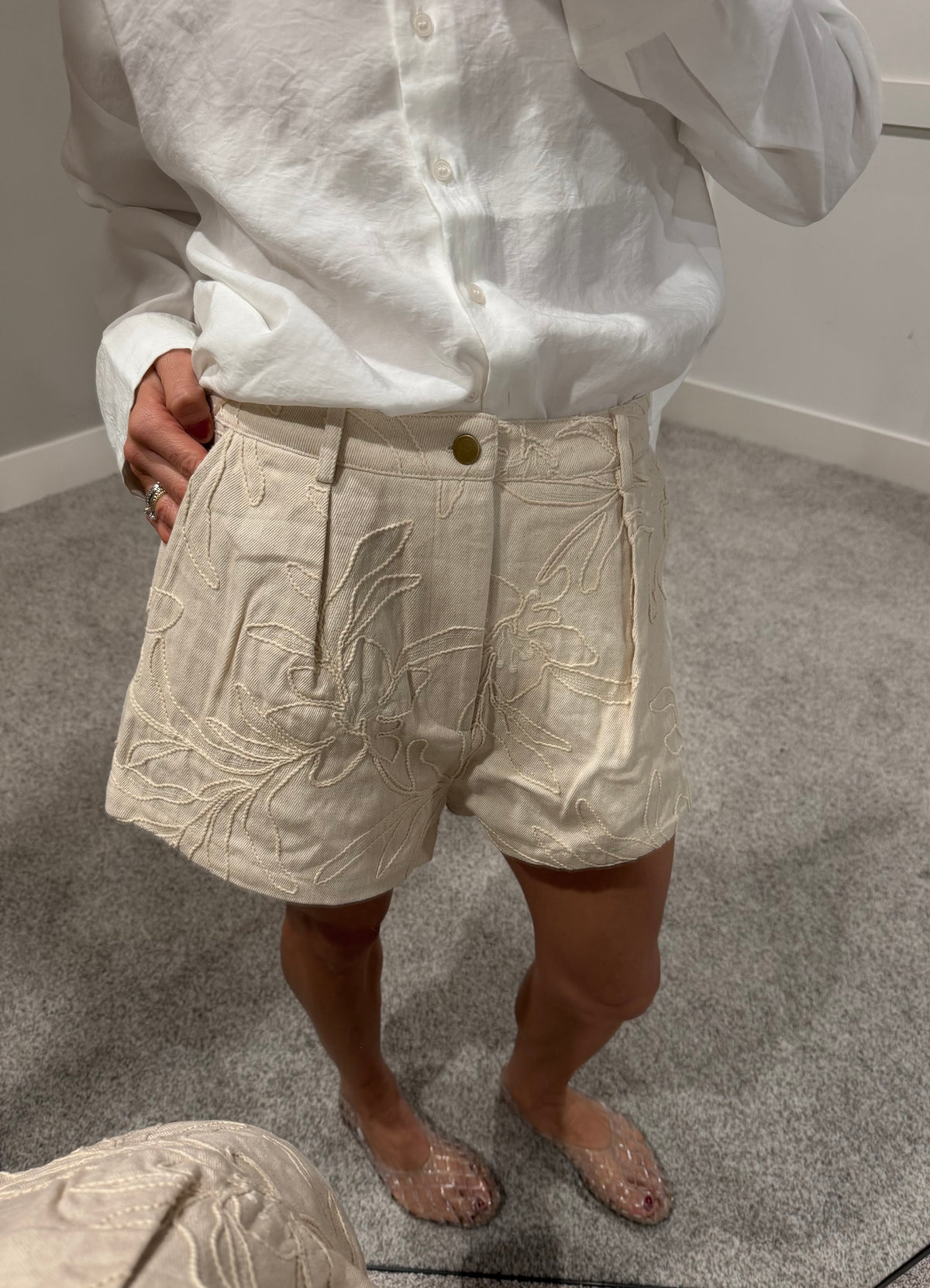 Floral Jacquard Pleated Shorts