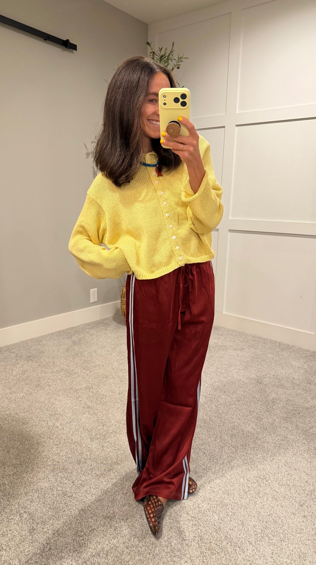 Adele Satin Track Pants | Maroon/Light Blue
