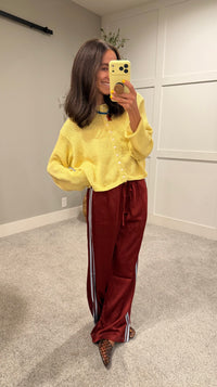 Adele Satin Track Pants | Maroon/Light Blue