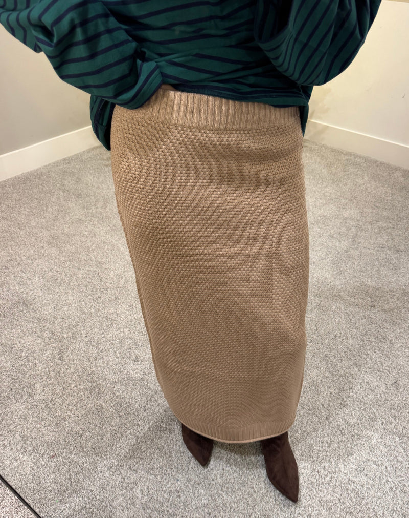 Textured Knit Skirt | Tan