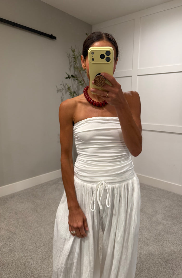 Valentina Rouched Strapless Top | White