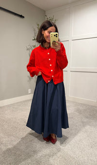 Navy Cotton Poplin Maxi Skirt