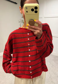 Cabana-Striped Piper Cardigan | Red/Brown