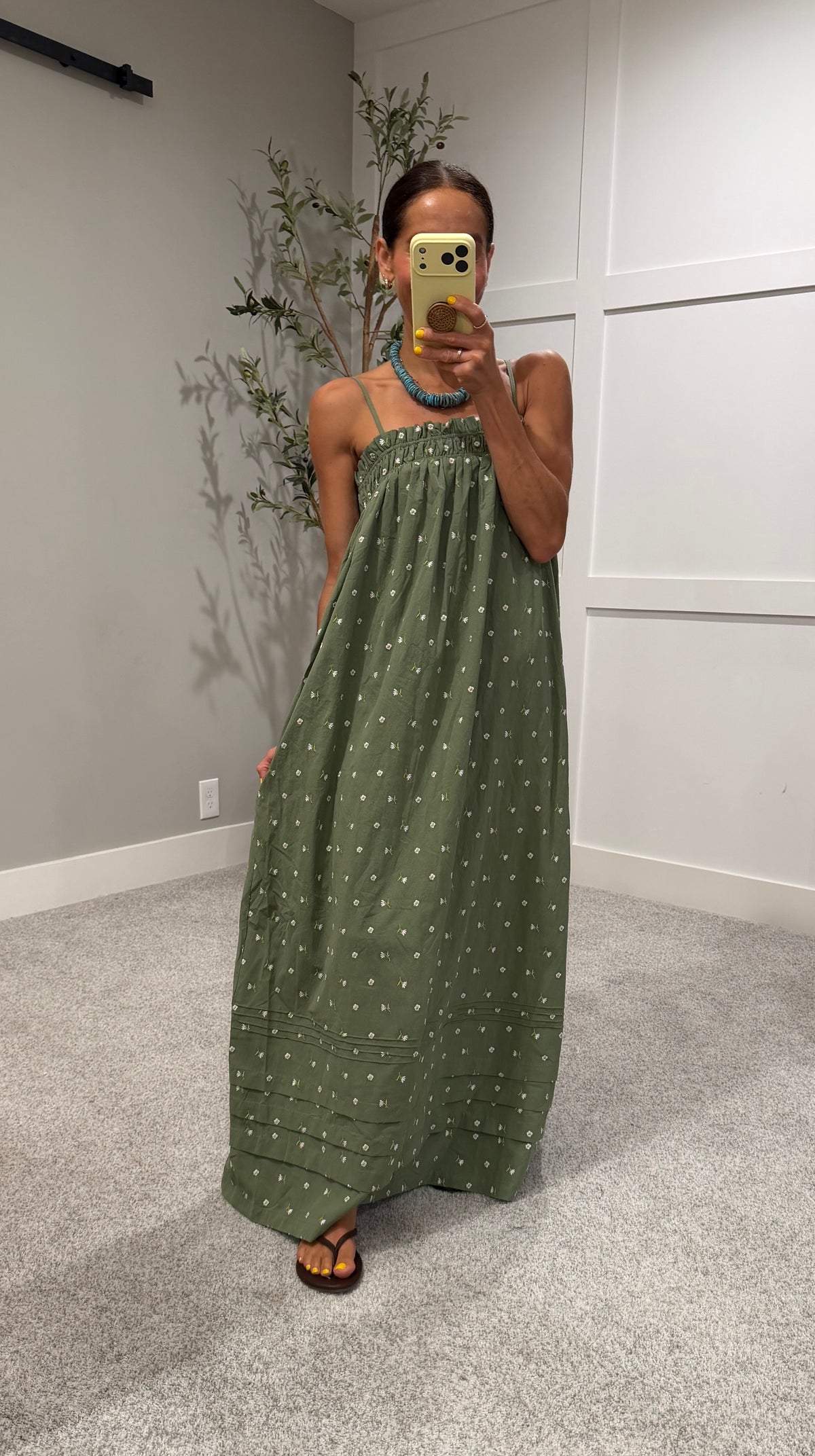 Noah Floral Embroidered Dress | Olive