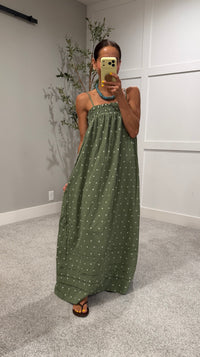 Noah Floral Embroidered Dress | Olive