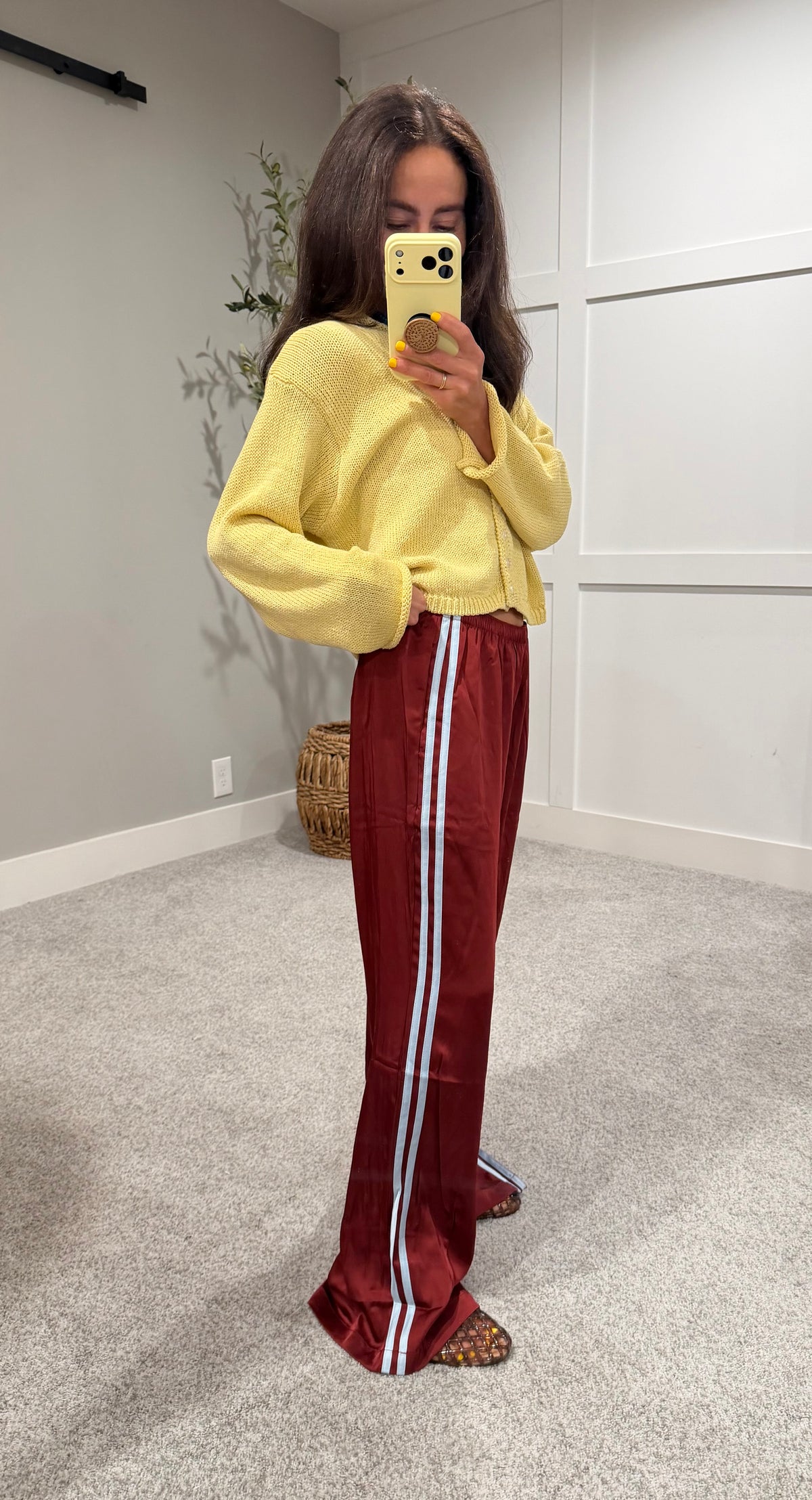 Adele Satin Track Pants | Maroon/Light Blue