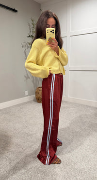 Adele Satin Track Pants | Maroon/Light Blue