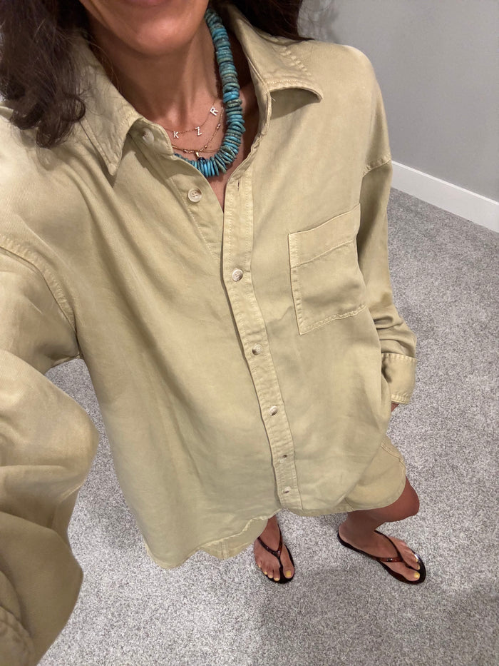 Kate Oversized Tencel Button-Up | Moss Green