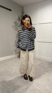 Striped Collared Cardigan | Choco Blue