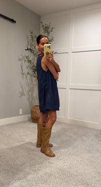 Elena Cotton Mini Dress | Navy
