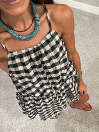 Meadow Gingham Top | Black/Ivory