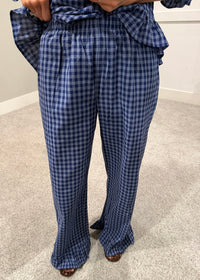 Baron Ruffle Pant Set | Navy/Blue Gingham Print