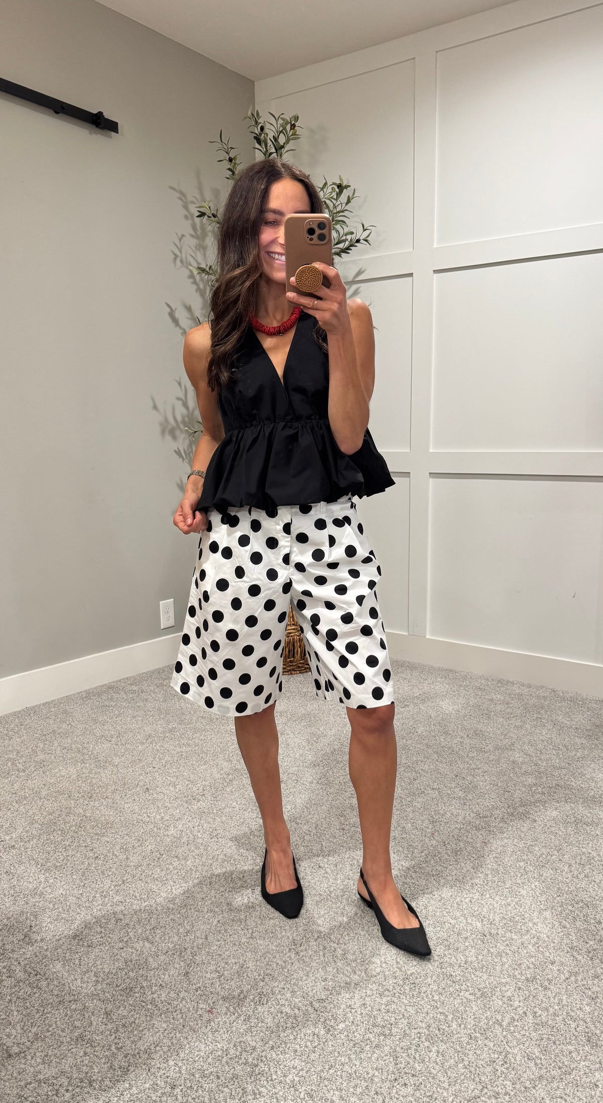 Lucy Pleated Polka Dot Trouser Shorts| White/Black