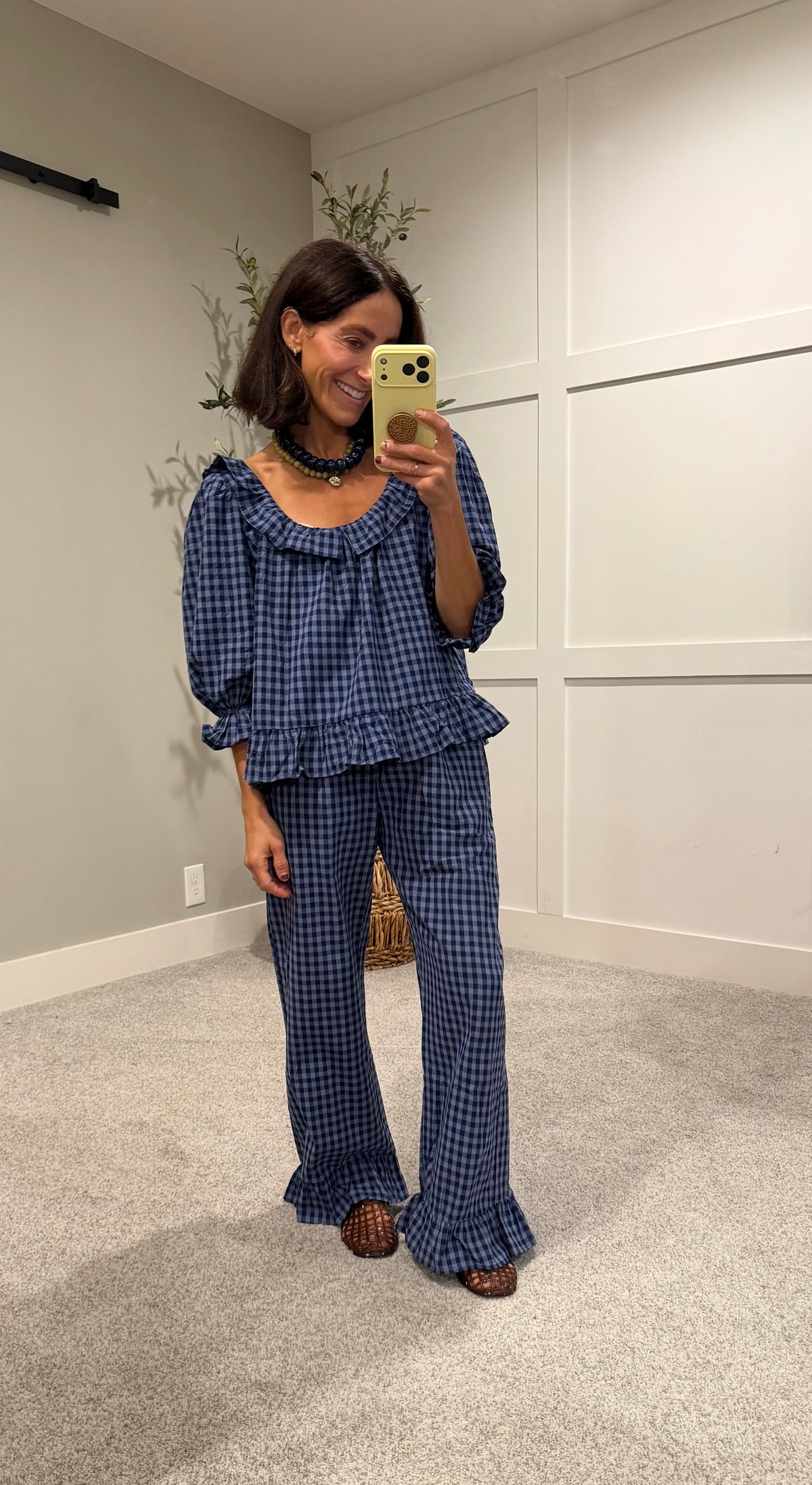 Baron Ruffle Pant Set | Navy/Blue Gingham Print