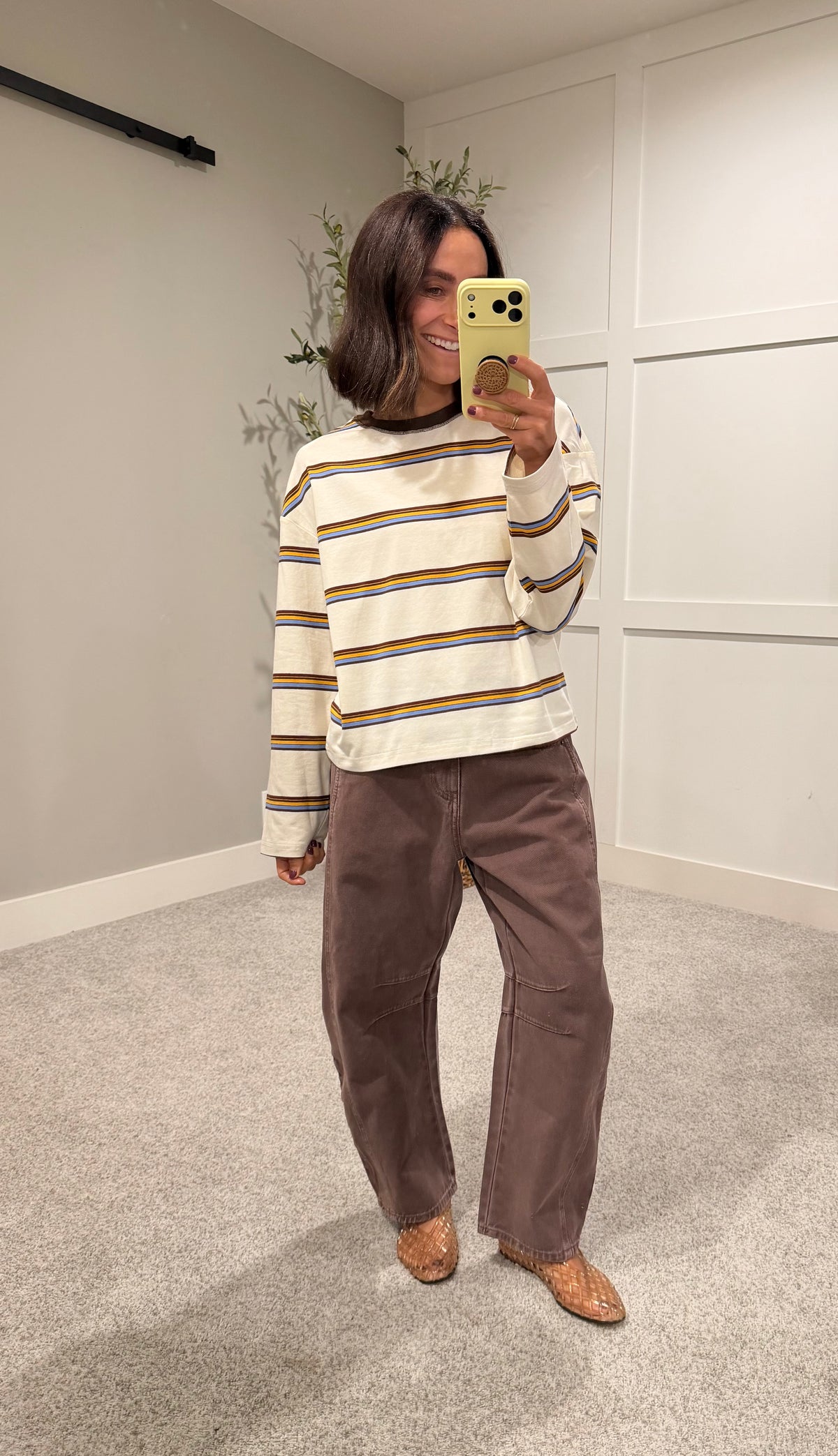 Sara Striped Long Sleeve Top | Ivory