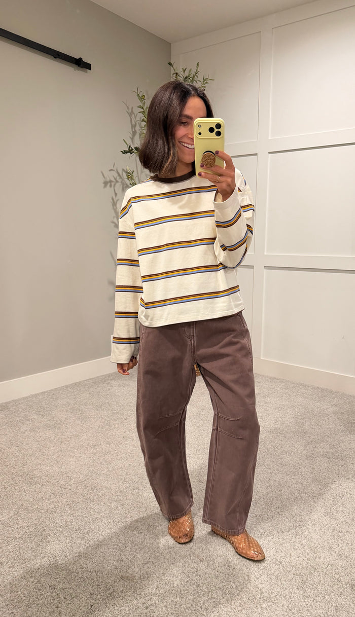 Sara Striped Long Sleeve Top | Ivory