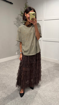 Perfectly Oversized Striped Tee | Black/Brown Stripe