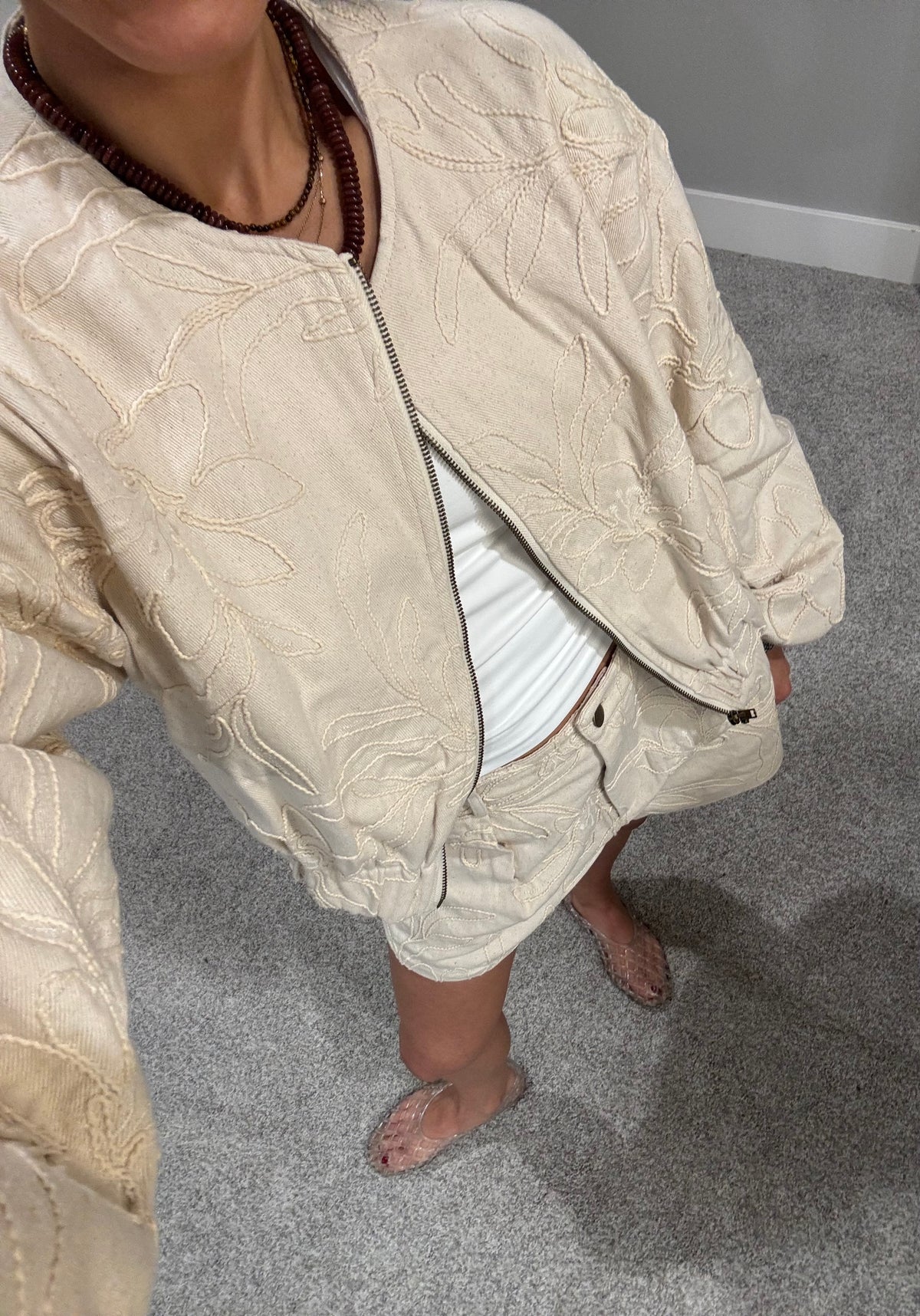 Floral Jacquard Zip Up Jacket