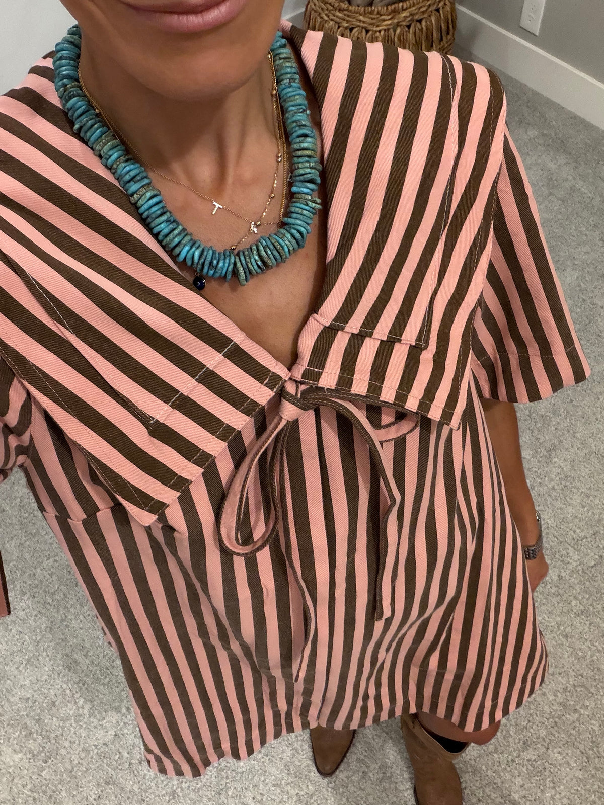 Remie Striped Mini Dress | Pink/Brown