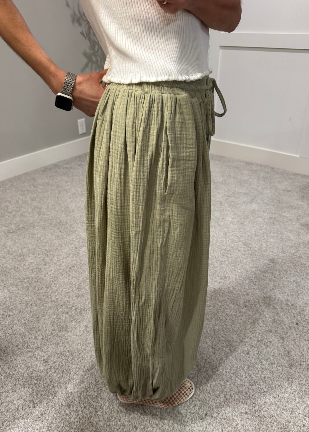 Balloon Gauze Pants | Light Olive