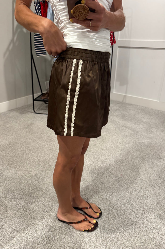Satin Lace Track Shorts | brown