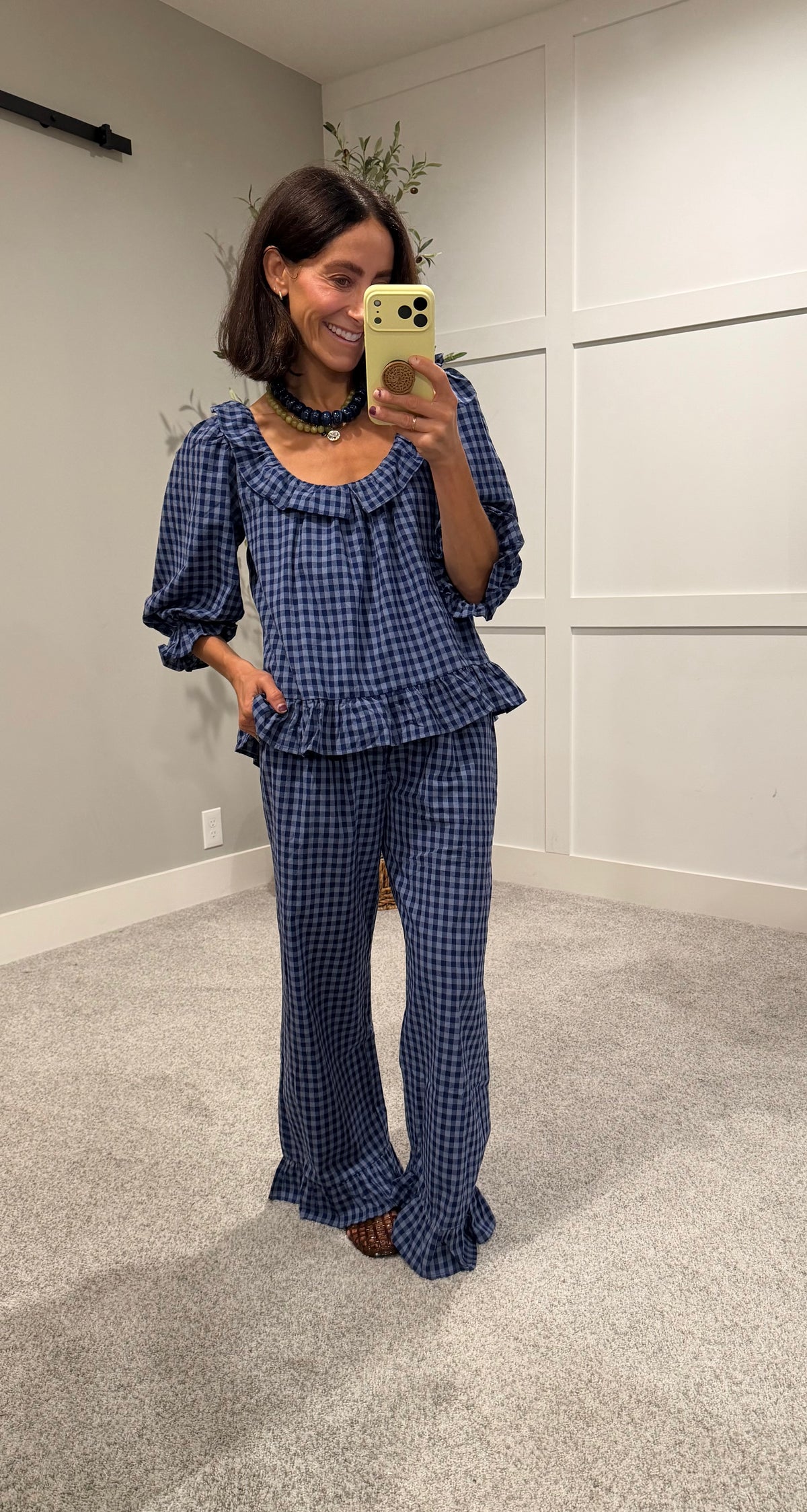Baron Ruffle Pant Set | Navy/Blue Gingham Print